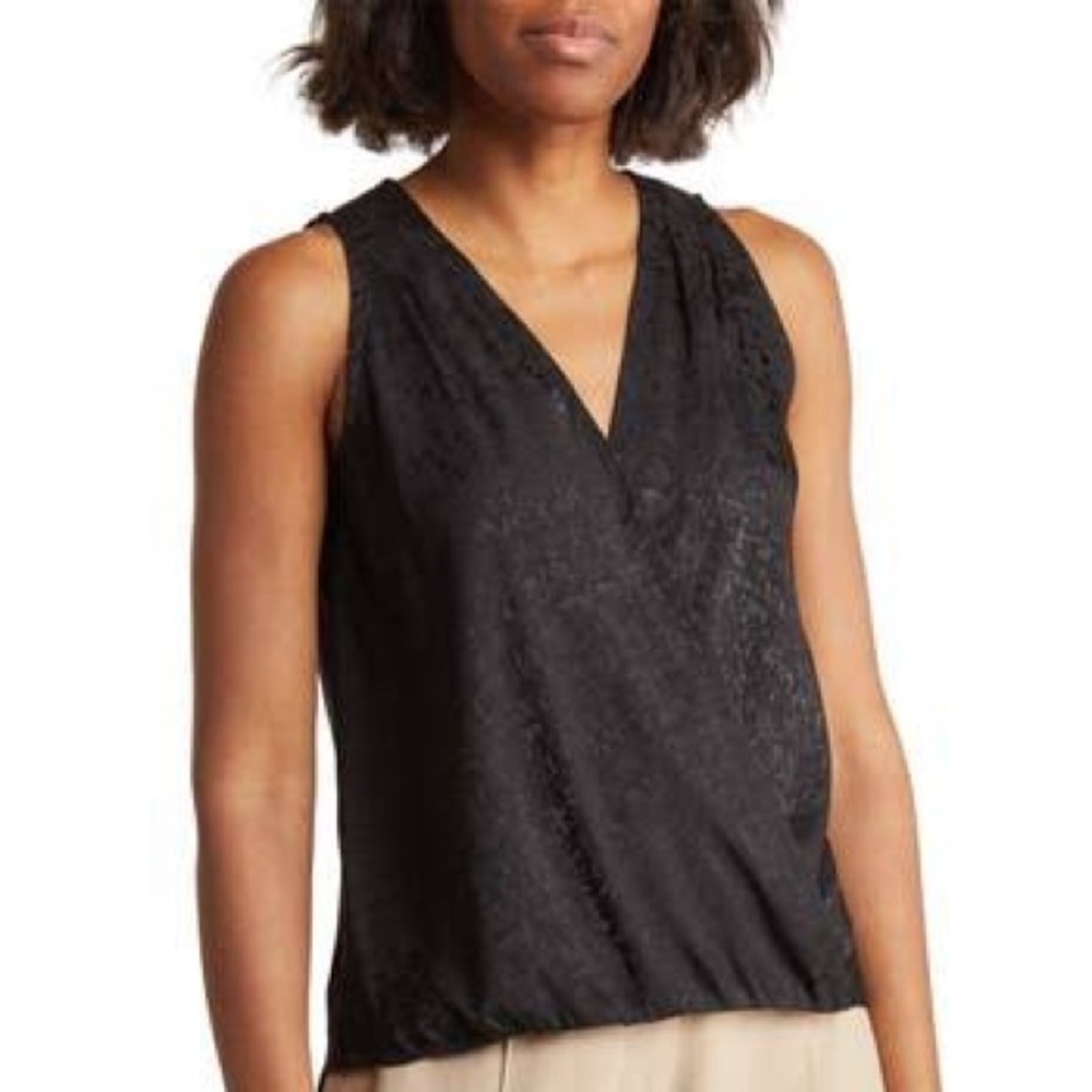 Liverpool Black Sleeveless V-Neck Lace Tank Top